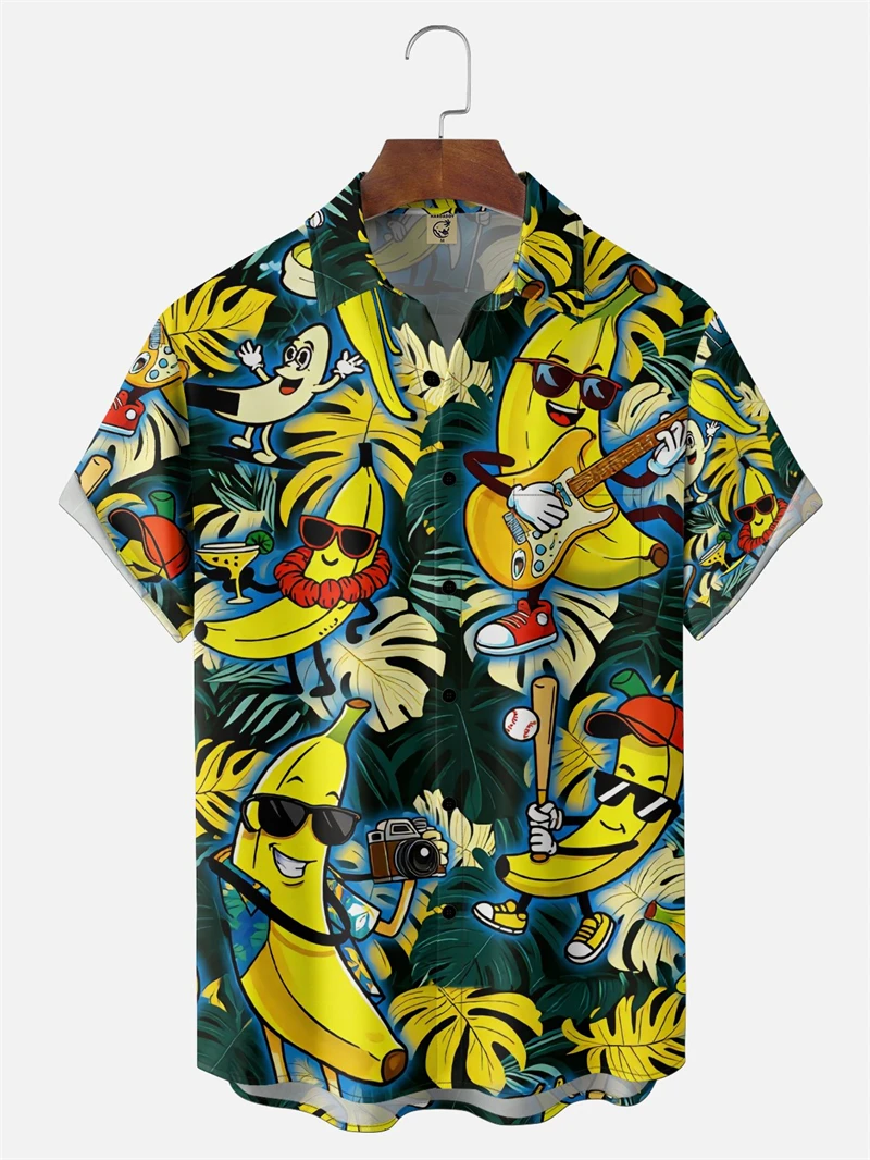 Funny Hawaiian Men's Shirt Abstract Banana Pineapple 3D Printing Tee 2026 New Cartoon Fruit Summer Short Sleeves Shirts Y2k Tops