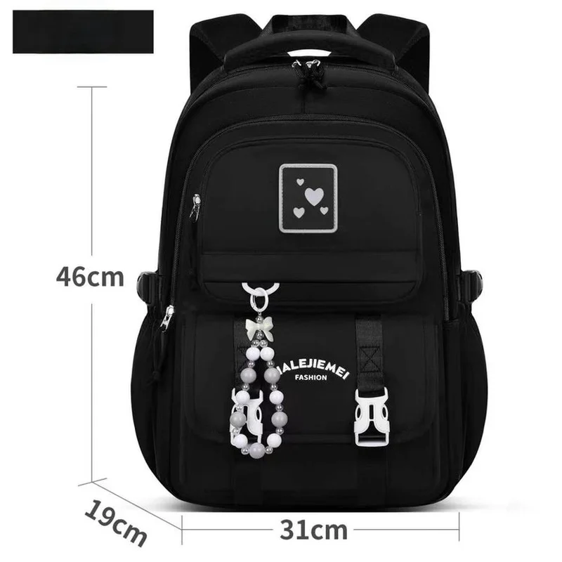 New Large Capacity School Bag for Teen Boys Girls Black Backpack Multi Pocket Student Bookbag Casual Daypack Rucksack