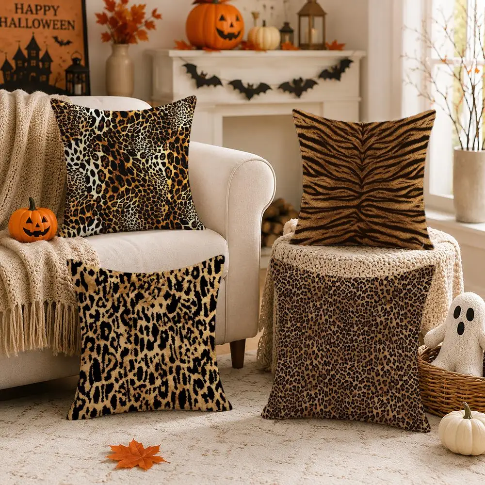 Golden Safari Motifs Cushion Cover 1/4PCS Short Plush Pillow Cover Set Soft Decorative Cushion Case for Sofa Bed Home Decor