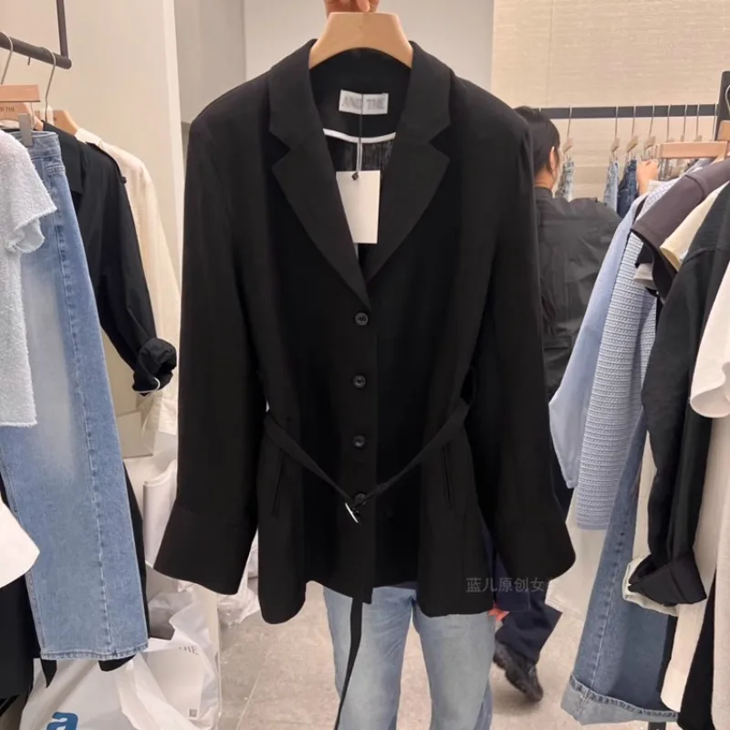 

Винтажный белый блейзер SuperAen для женщин, весна и лето 2025, новый дизайн, свободное пальто из хлопка и льна на шнуровке