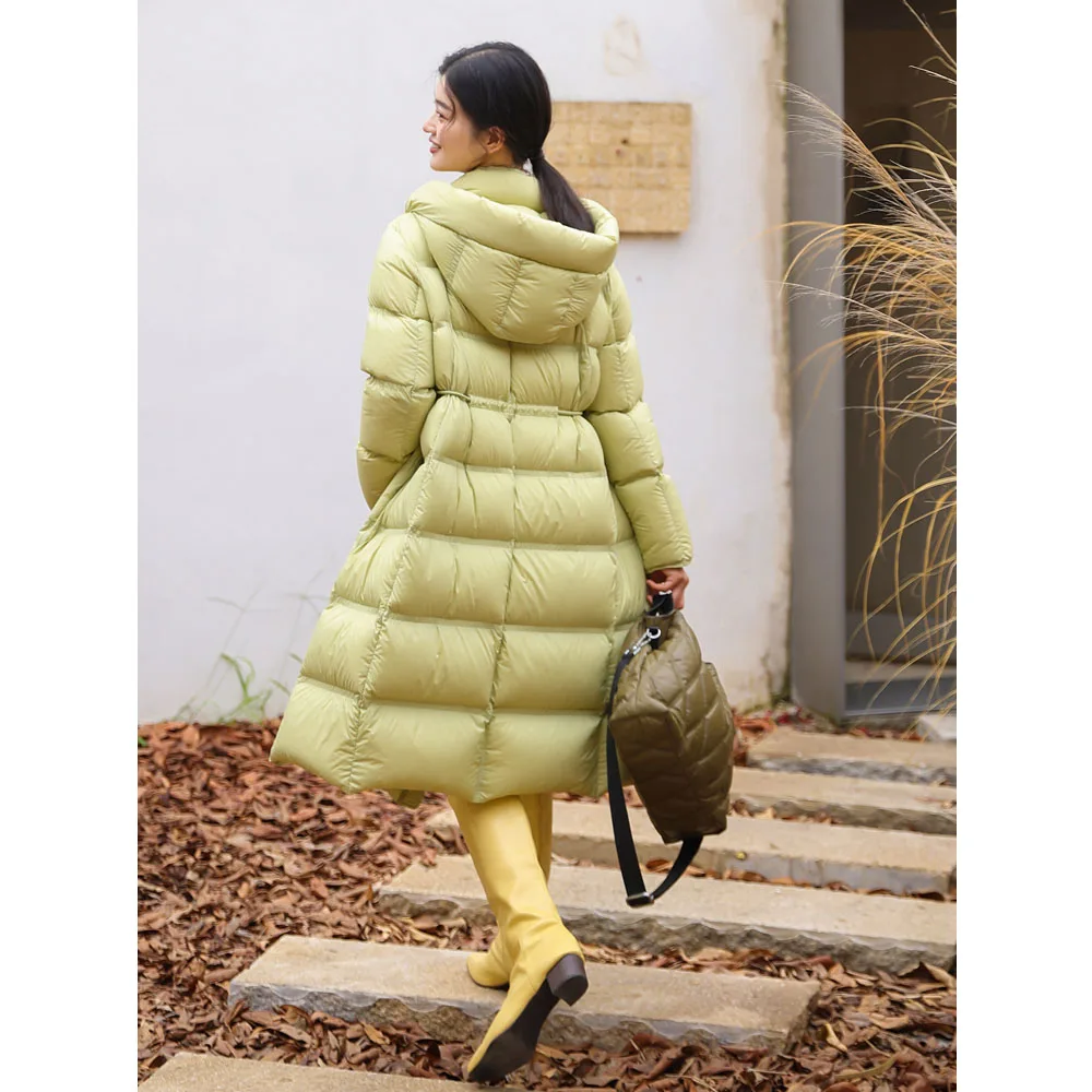 Women Fashion Long Goose Down Coat Solid Windproof Warm Full Sleeve Casual Lightweight Puffer Jacket Female Winter Overcoats