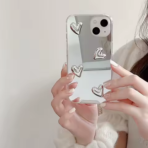 For Samsung A13 A23 A33 A53 A73 A11 A21S A31 A51 A71 A12 A22 A32 A52 A72 A10 A20E A30 A50 3D Silver Heart Bear Mirror Case Cover