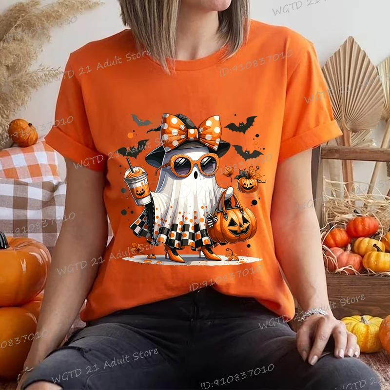 لطيف هالوين بو واليقطين قميص مطبوع النساء الرجال مخيف الموسم قصيرة الأكمام تي شيرت هالوين شبح Harajuku الشارع الشهير #1