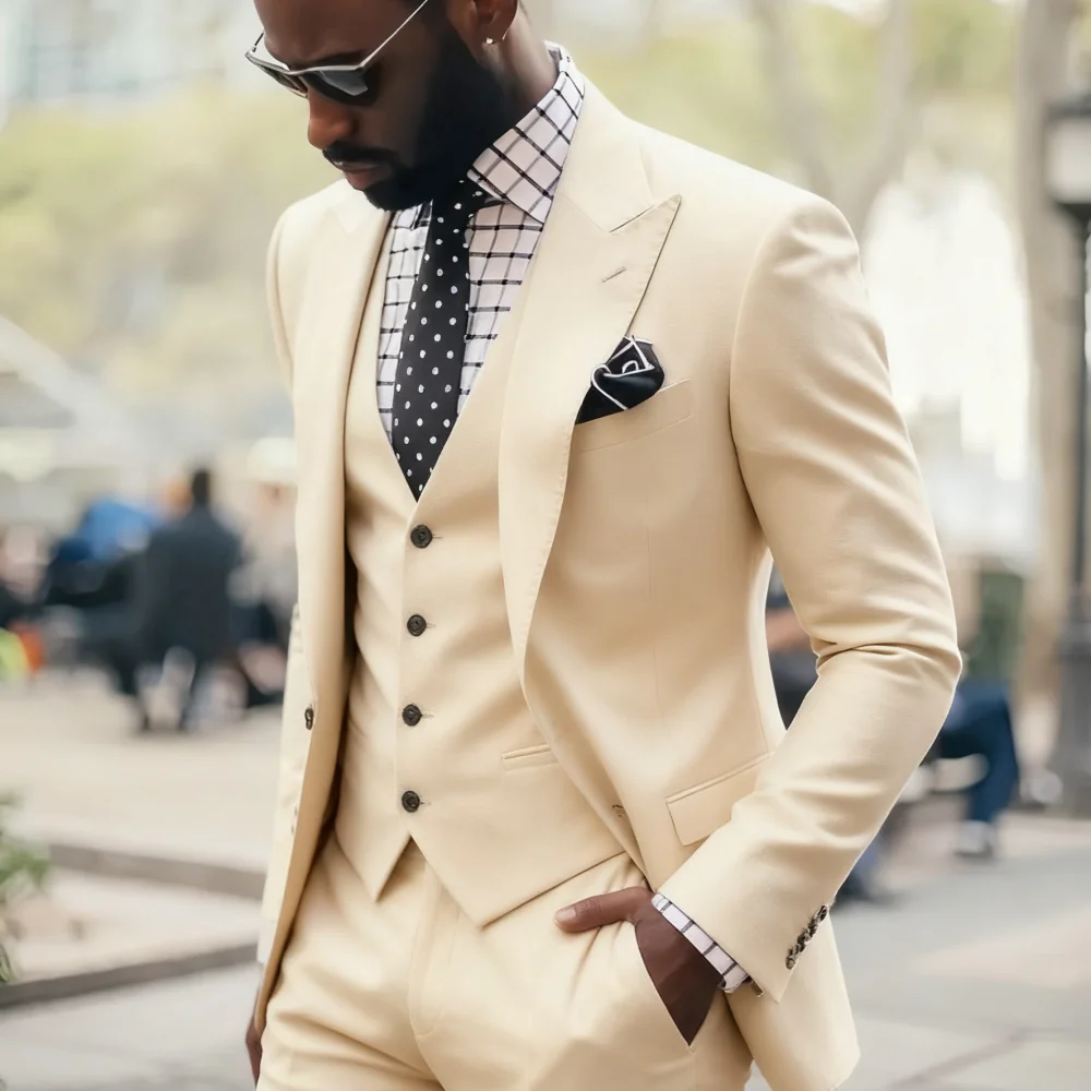 3Pieces Blazer Vest Pant Casual Lapel Tuxedos for Men Slim Fit Solid Smoking Customizable Boys Tuxedo Suits