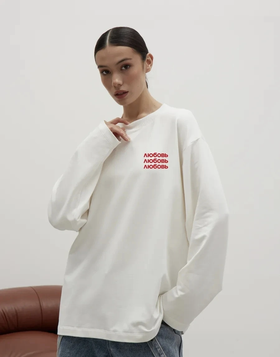 Fashionable Long Sleeve Printed round Neck T-shirt Casual Loose Fit Cotton Sweat Absorbent Commute Style Women's T-shirt