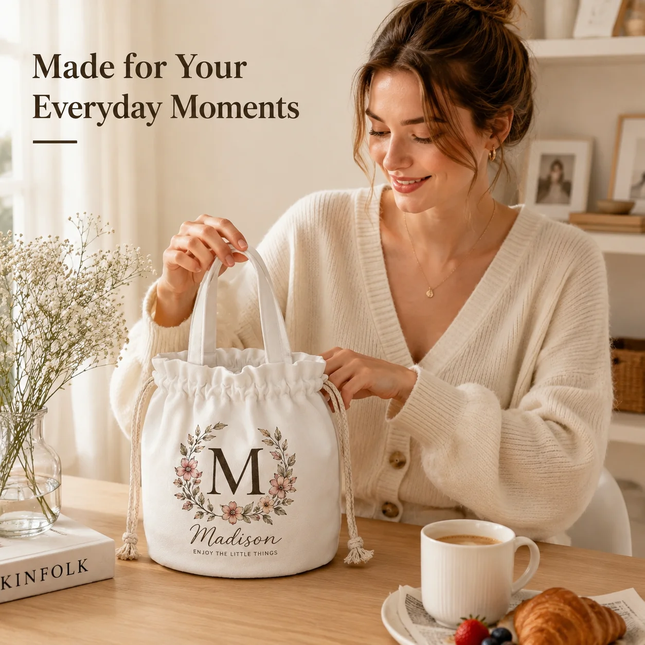 Personalized Drawstring Handbag Custom Picture Tote Bag for Women Custom Name Photo Gift Birthday Anniversary Bridesmaid Gift
