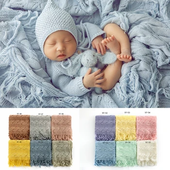 Noworodek fotografia rekwizyty ręcznie dziergany frędzle tło koc makrama kocyk dziecięcy niemowlę pozowanie tło akcesoria do sesji zdjęciowej