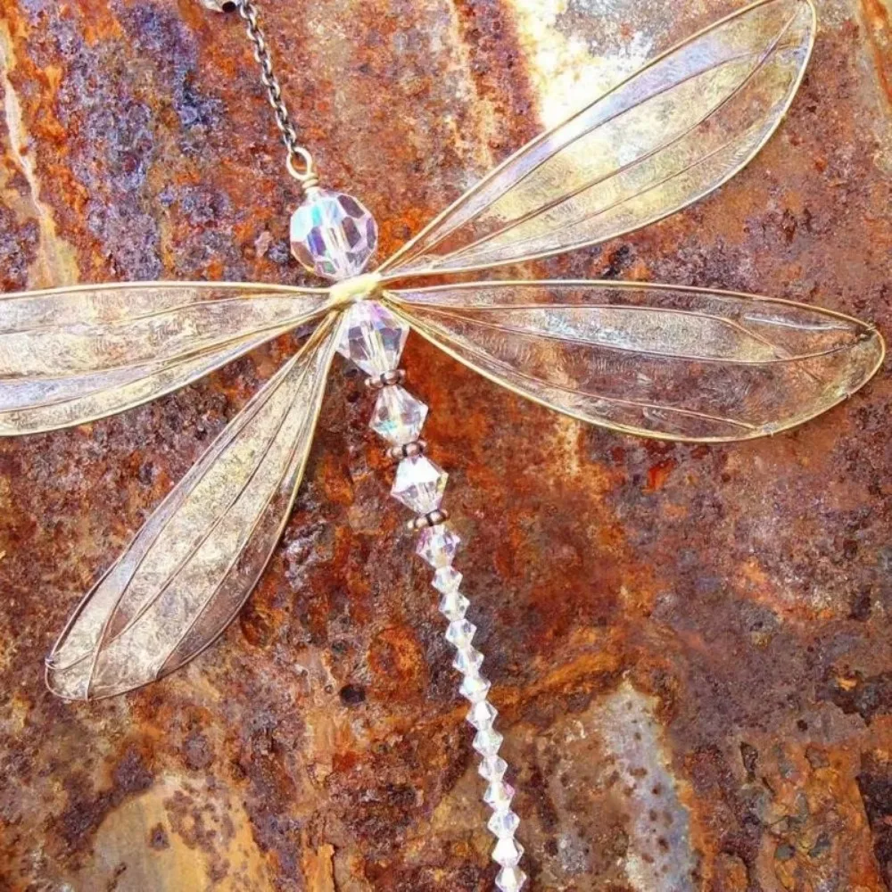 15X15cm with Beads Hanging Ornament Durable Easy Install Crystal Dragonfly Window Decor