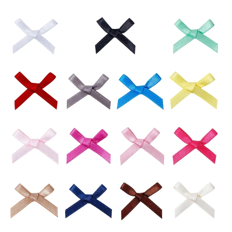 200 Pcs Colorful Small Size Bowknot Mini Satins Ribbon Bows Flowers Appliques