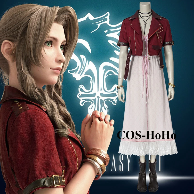 COS-HoHo Anime Crisis Core-Final Fantasy VII Aerith Game Suit Dress Uniform Cosplay Costume Halloween Party Outfit Women XS-3XL