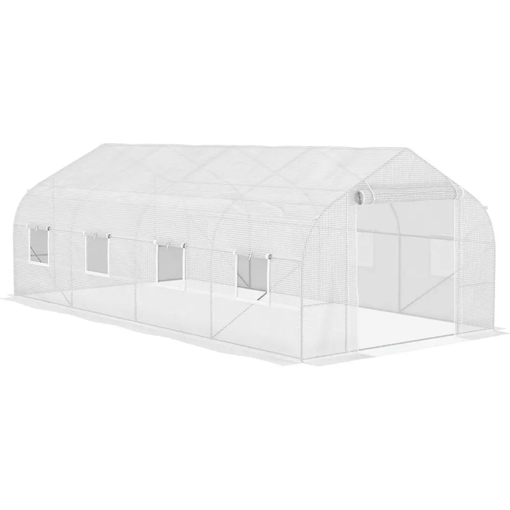 

20' x 10' x 7' Walk-in Greenhouse, Tunnel Green House with Galvanized Steel Frame, Hoop House Kit with Zippered Door and 6 Windo