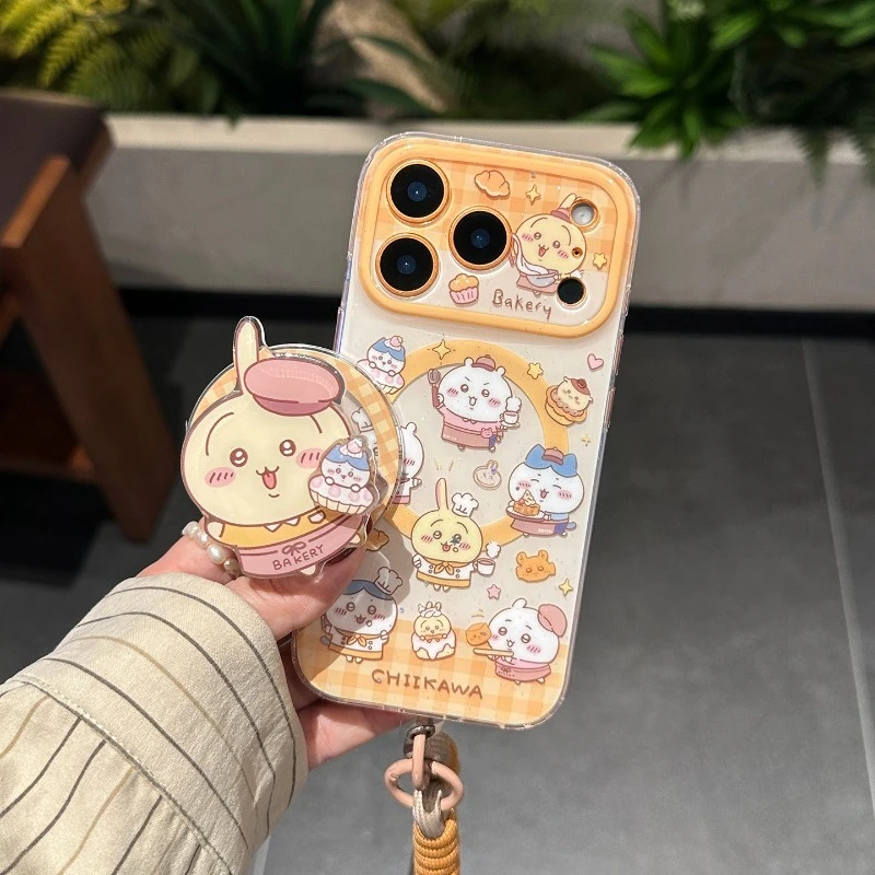 Anime Chiikawa Usagi Magnetic Phone Case for IPhone 17 16Pro 15 14 Full Coverage Anti-fall Comfortable Grip Responsive Buttons