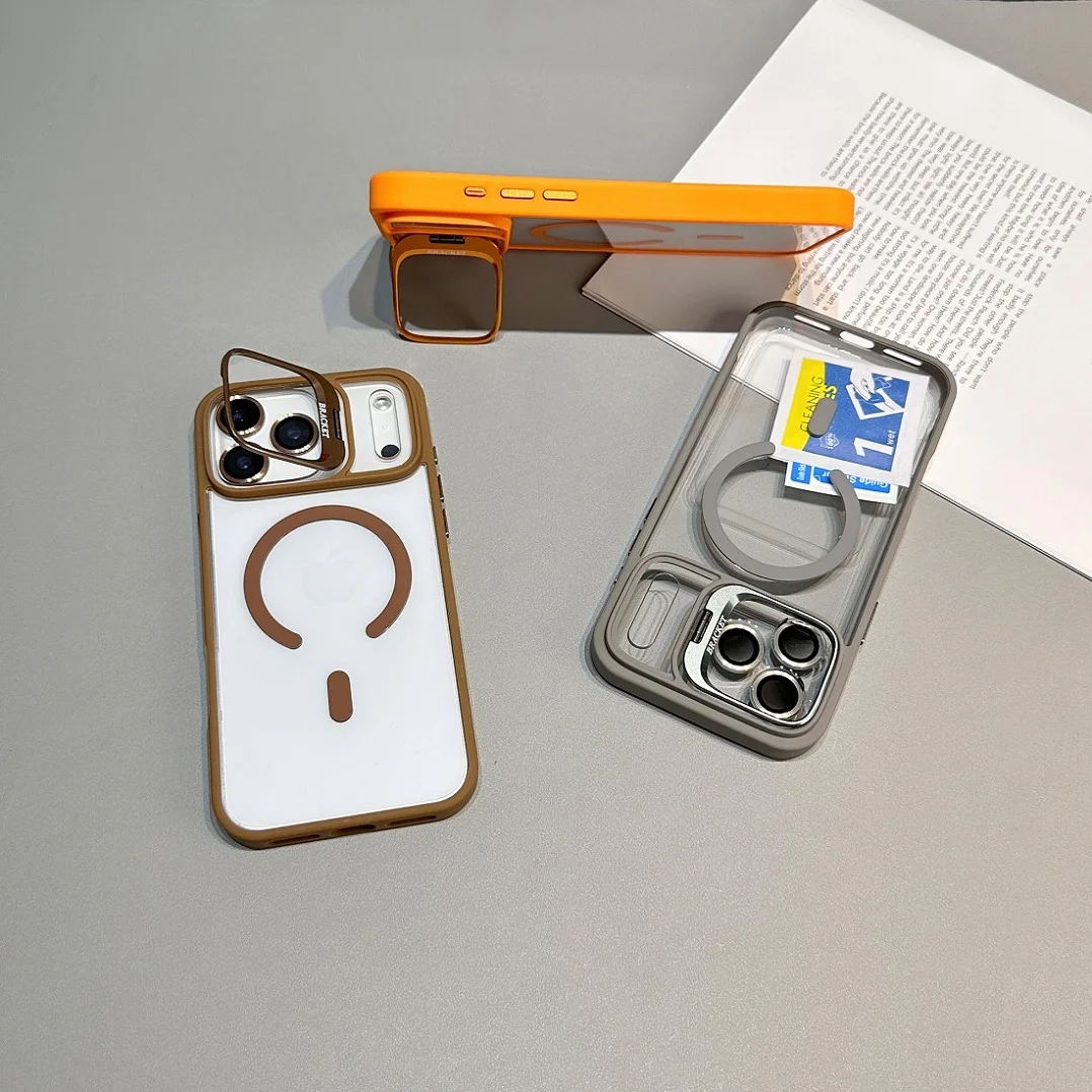 Custodia con staffa ad alto costo per iPhone 17 Air 16 15 14 13 12 11 Pro Max Plus Cavalletto con copertura di ricarica wireless magnetica