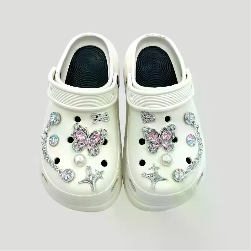 12Pcs Butterfly Shoe Charms DIY Chains Accessories Silvery Heart Star Shoes Buckles Decorations Removable Bling Shoe Clips