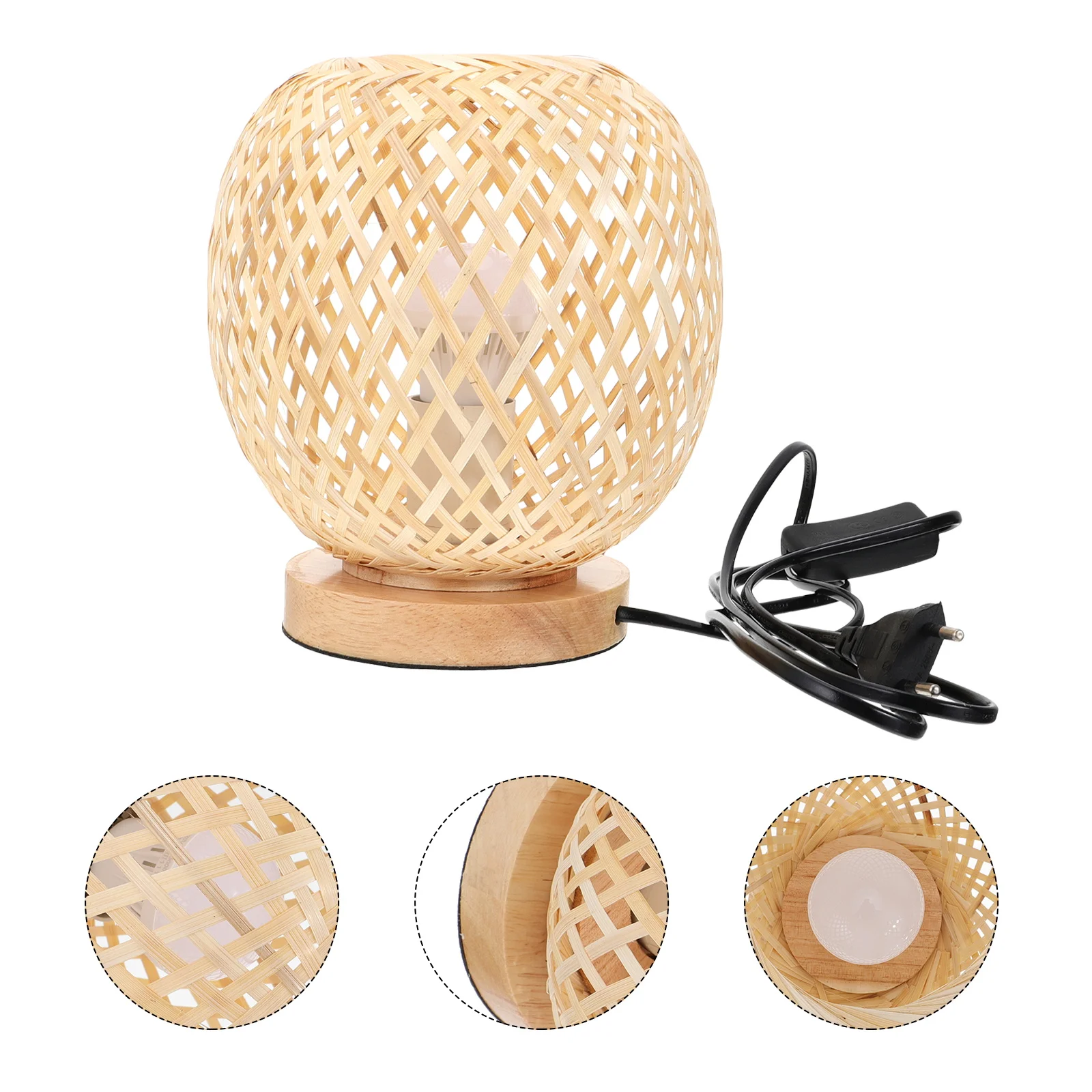 

Bamboo Woven Desk Lamp Japanese Style Bedside Table Light Retro Decorative Lighting Supply Vintage Home Café Bamboo Rattan Safe