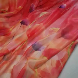 30d Chiffon Dress Position Tullip Print Beach Skirt Long Skirt Scarf Ribbon DIY Fabric