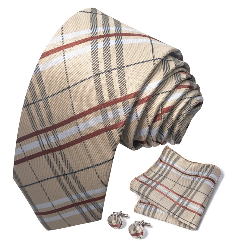 3-teiliges Herrenanzug-Accessoire-Set: Herrenkrawatte, Einstecktuch und Manschettenknöpfe, geeignet für formelle Geschäftsanlässe und Hochzeiten – Detail 8