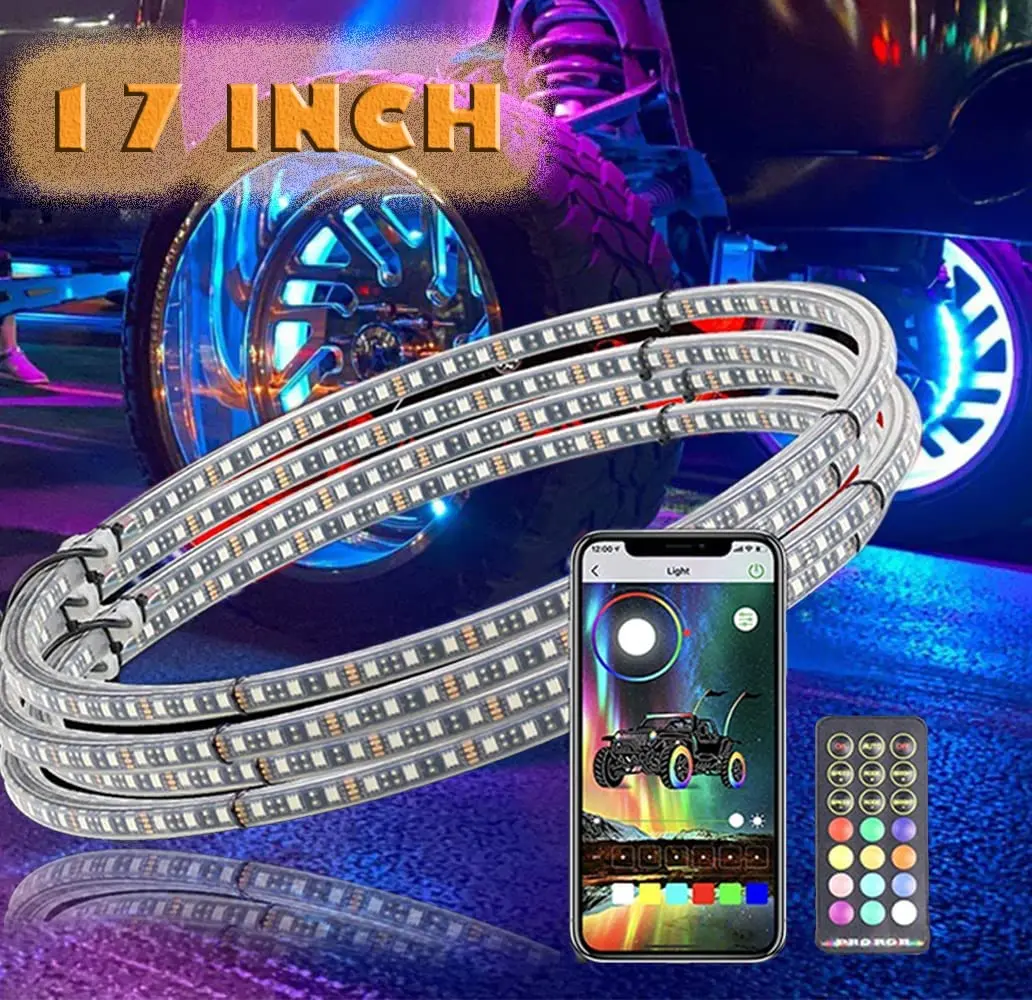 Vehicle 15.5 Inch 17 Inch Waterproof Rgbw Truck Led Wheel Rim Lights Double Row Car Led Ring Wheel Lights
