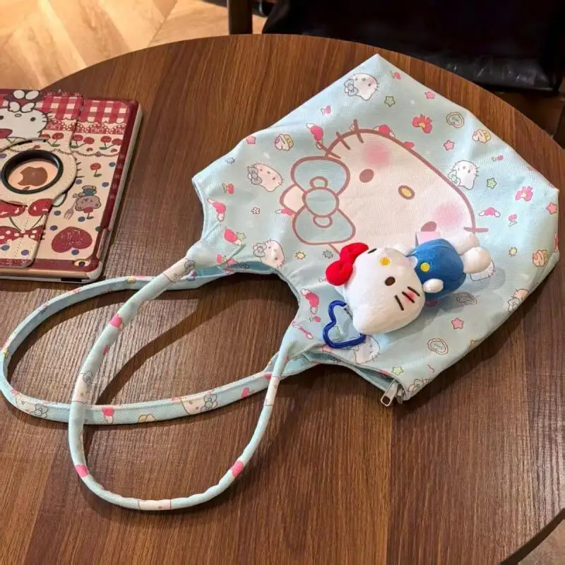 سانريو حقيبة كتف كرتونية جديدة كيتي حقيبة كتف سعة كبيرة موضة حلوة نمط طالب فتاة متجر حمل حقيبة كتف
