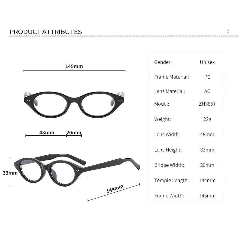Retro Fashion Trend Oval Small Black Frame Glasses With Natural Ins Decoration For Face Shape,Anti Blue Light Flat Glasses3857