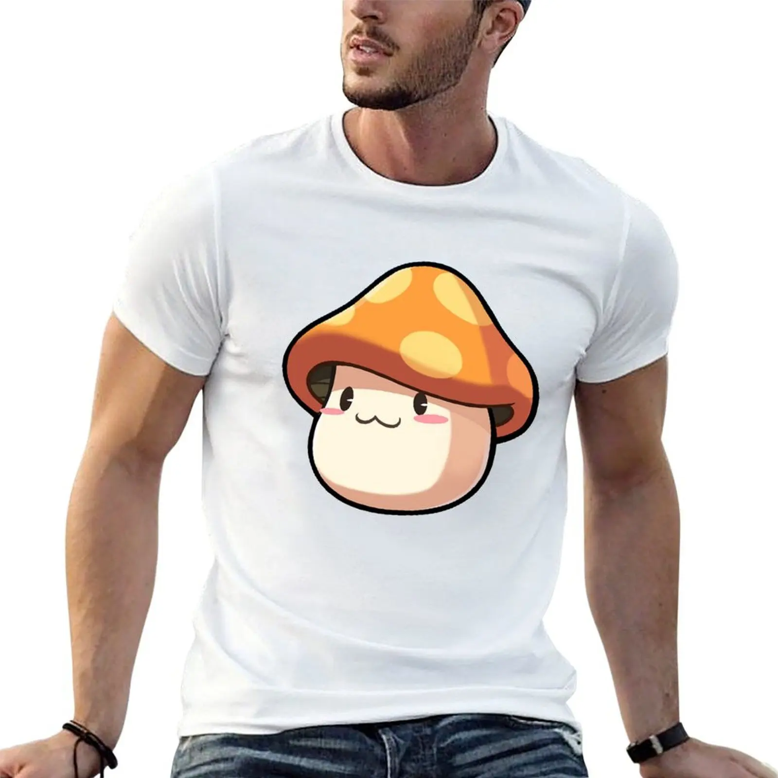 Camiseta M slim hombre Maplestory fondo) Camisas de setas hombre camisetas ajustadas algodón para t (crema