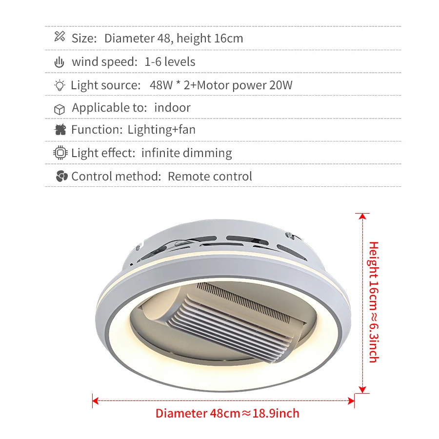 No Fan Leaf Bedroom Fan Light, Household High wind Living Room Variable Frequency Energy-Saving Purification Air Ceiling Light