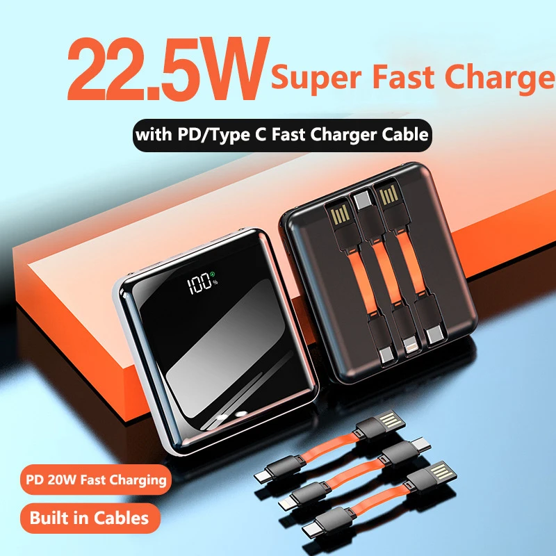 

Mini Power Bank 20000mAh Built in Cable 22.5W Fast Charging Portable Charger for iPhone 16 15 14 Samsung Huawei Xiaomi Powerbank