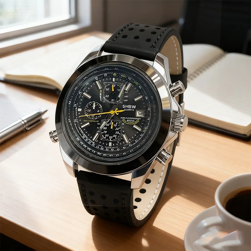 ساعة كوارتز SHBW للرجال، ساعة يد عصرية فاخرة مقاومة للماء، تقويم دائري متعدد الوظائف بحزام من الفولاذ المقاوم للصدأ، هدية عيد الميلاد