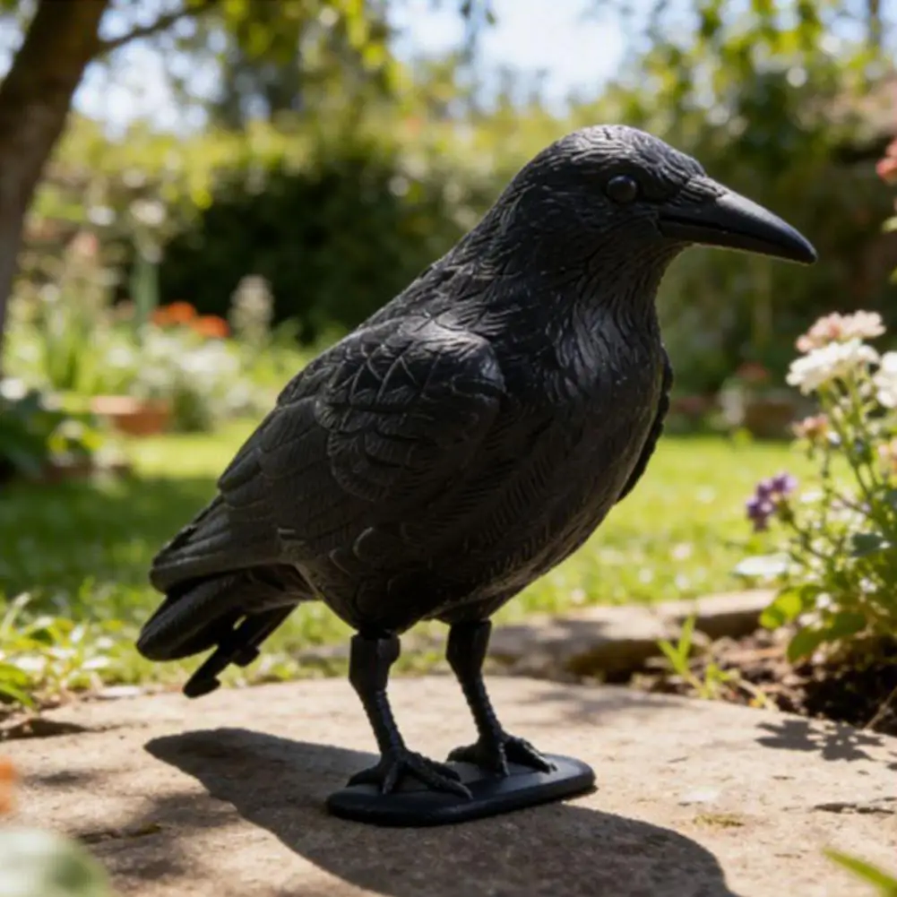 Black Crow Decoration Realistic Crow Ornament with Feather Texture Stable Base Halloween Decoration Waterproof Sun-resistant
