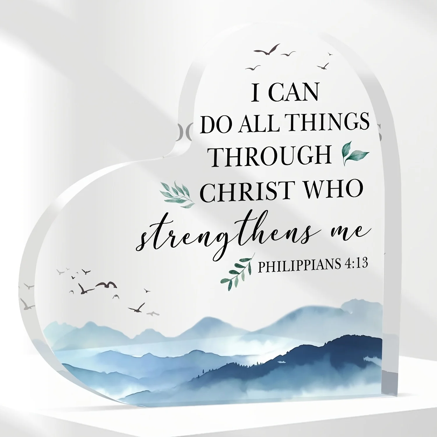 Philippians 4:13 Acrylic Love Faith Sign, Watercolor Bird Landscape Christian Gift for Men Women
