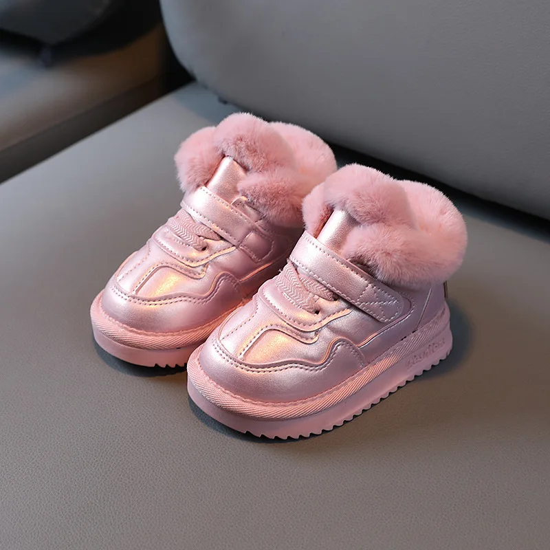 New Outdoor Chindren Winter Fur Baby Girls Boots Keeping Warm Furry Plush Shoes Kids Snow Boots Comfortable Student Shoes