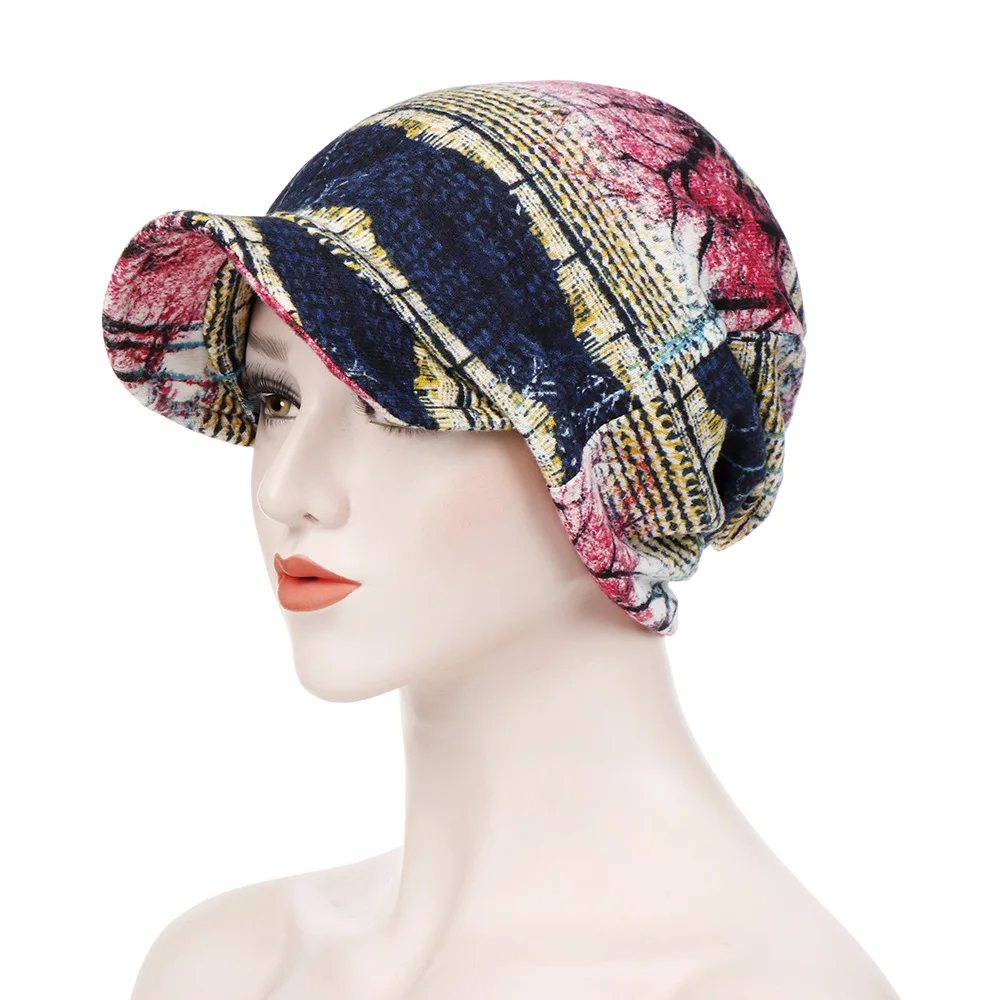 New Arrival Fashion Hat Printed Pattern Colorful Baseball Hats Vintage Warm Turban Headscarf Hair Loss Head Wraps Cap Spring