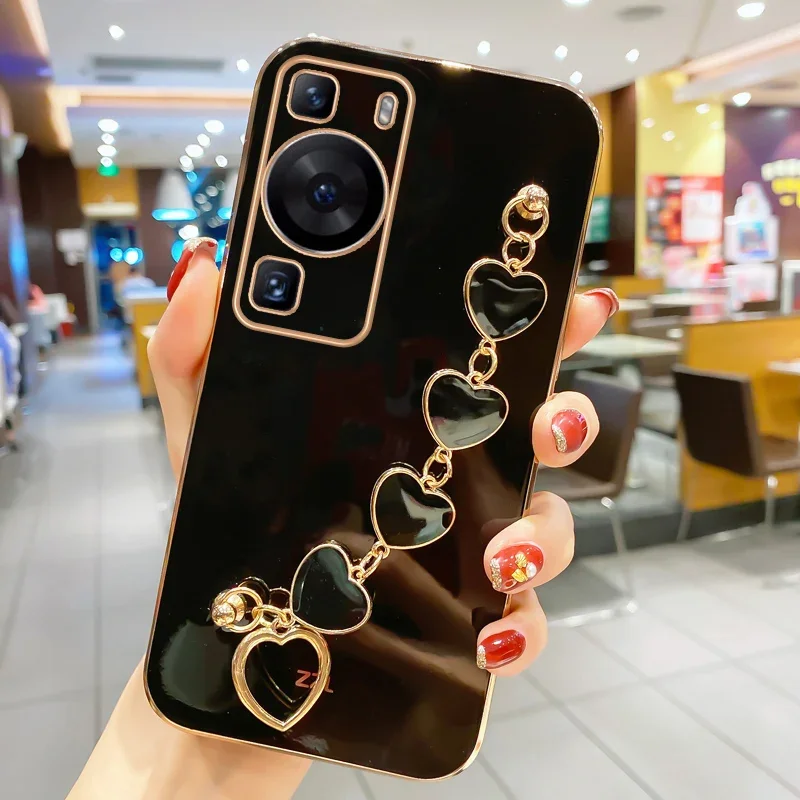 Fashion Plating Love Heart Bracelet Chain Case For Huawei P60 Pro Plus P50 P40 P20 P30 Lite P Smart Z Y9 Prime 2019 Soft Cover image 4