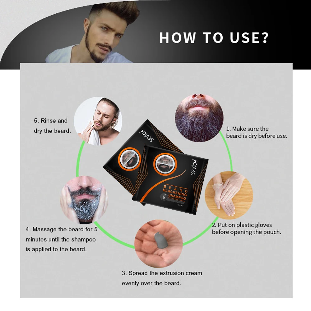 3PCS Instant Hair Dye Black Beard Shampoo For Men Fast Blackening White Beard Dye Shampoo Hair Colouring Cream Moustache Care