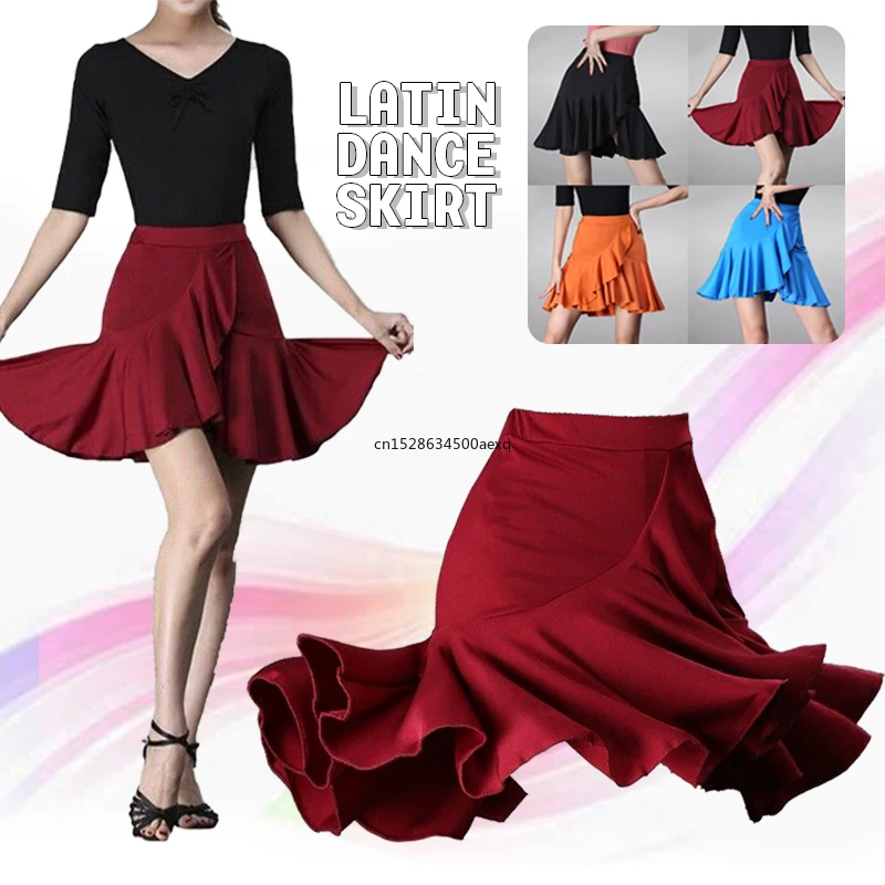 Women Latin Dance Skirt Ballroom Rumba Samba Tango Chacha Waltz Ruffles Skirts Wrap Dancewear Costume Performamnce Clothes Adult