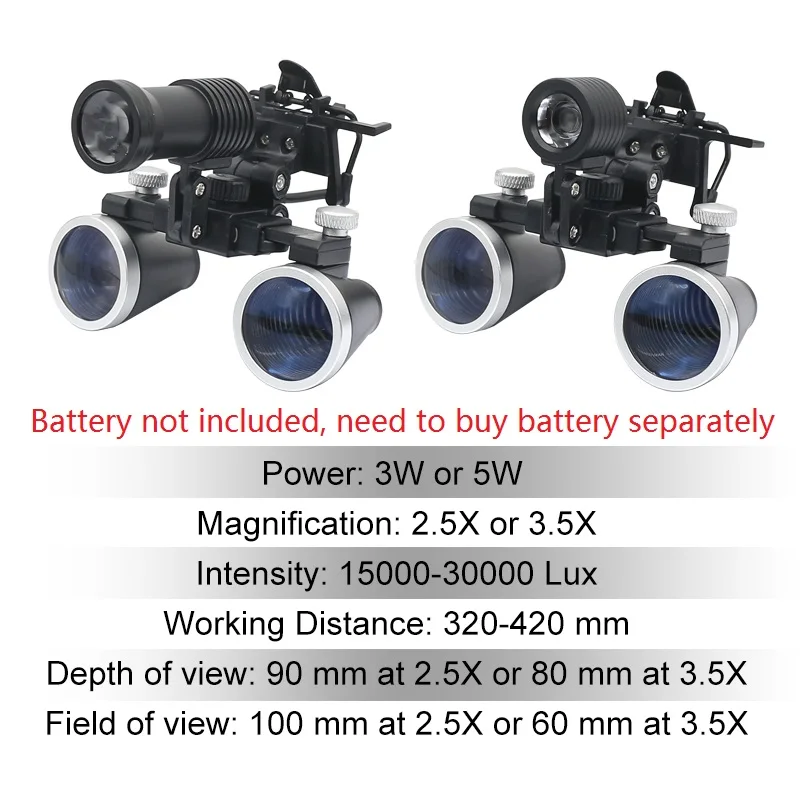 2.5x/3.5x lupas dentárias clipe binocular lupa 3w/5w dentista farol led lâmpada de exame de cabeça médica