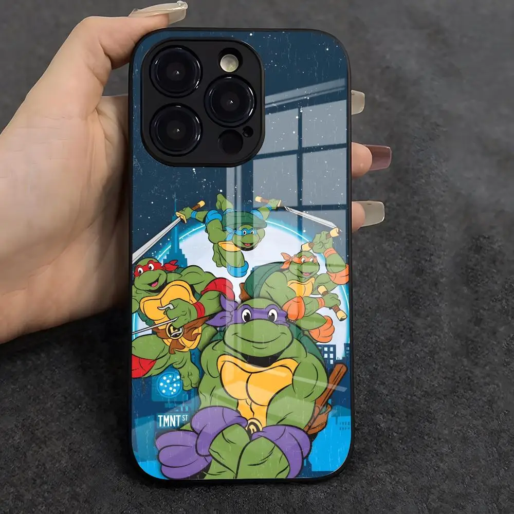 Funda de teléfono Teenage Mutant Ninja Turtles para IPhone 17 Air 16 E Pro Max 15 14 13 Mini 12 Pro 11 Max Plus cubierta de cristal negro