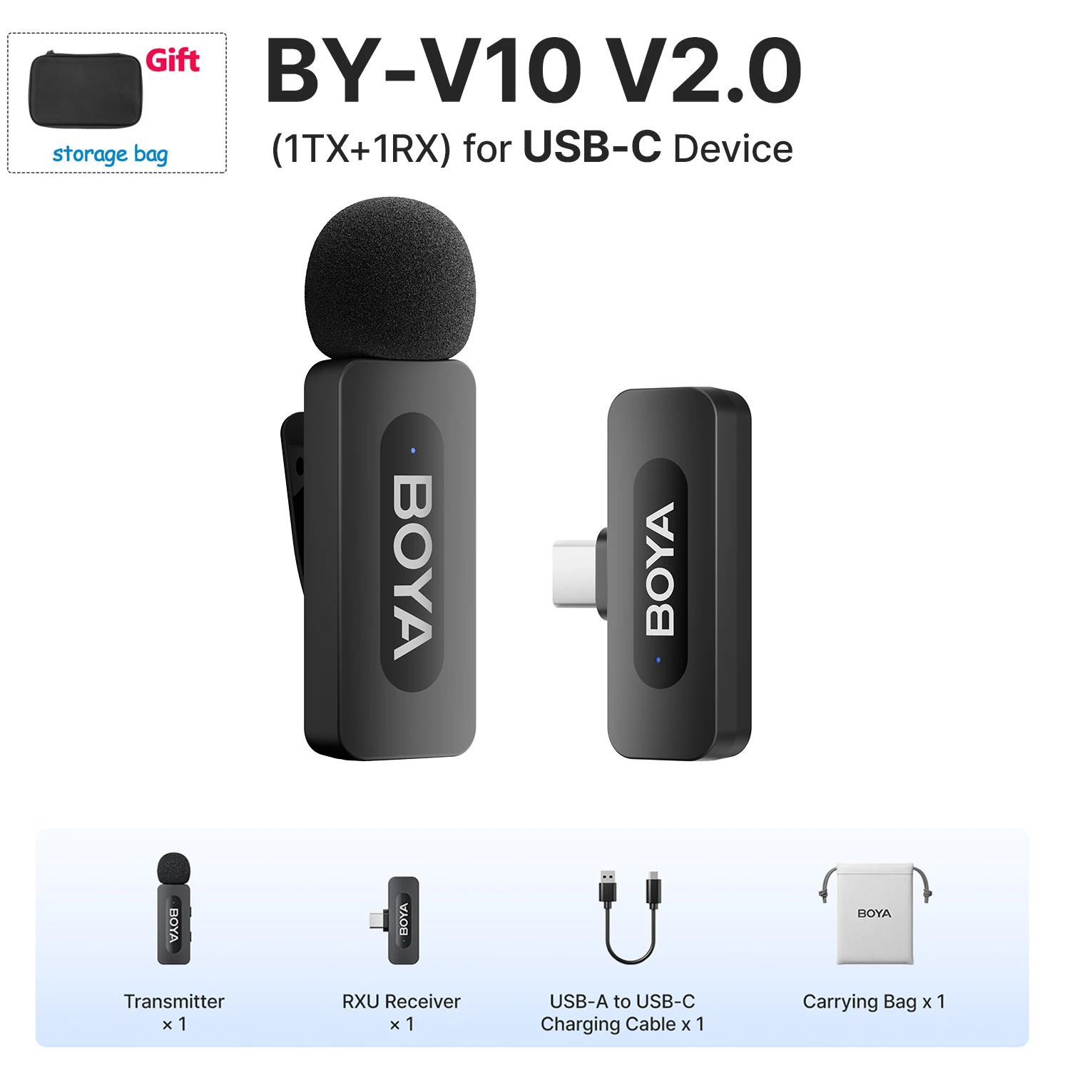 BOYA BY-V Professionele draadloze lavalier-minimicrofoon voor iPhone iPad Android Live-uitzending Gaming-opname Interview Vlog