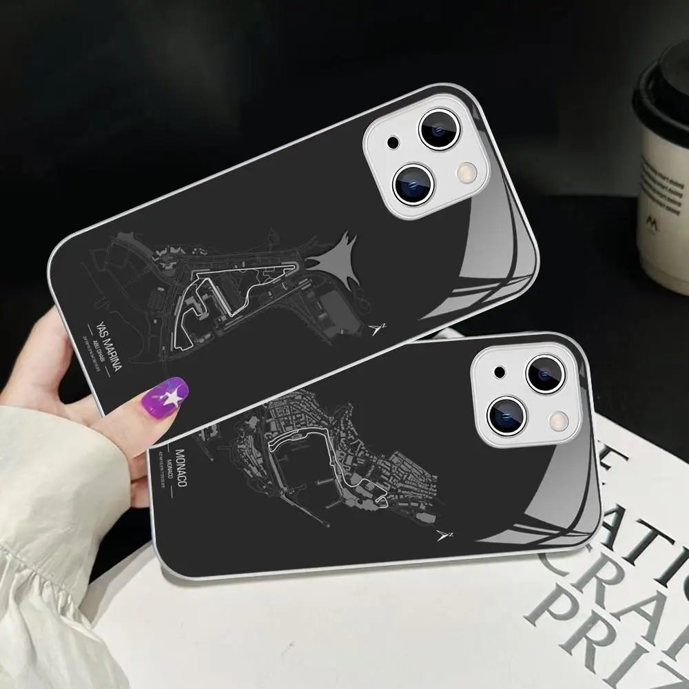 F1 Race Track Prints Phone Case Tempered Glass For iphone 14 13 12 11 Pro Mini XS MAX 14Plus X XS XR Cover