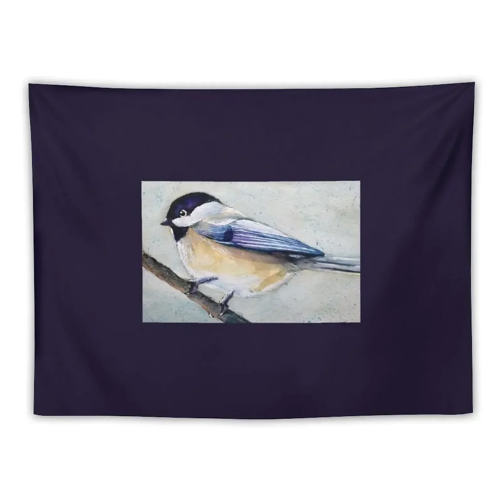 Black Capped Chickadee Watercolor Painting Tapestry Outdoor Decor Wall Art Tapestry