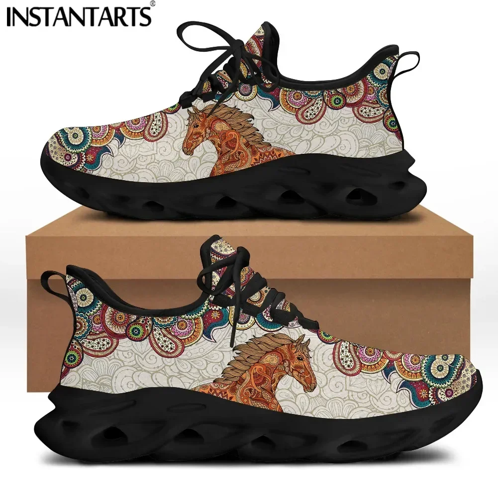 Mandala Horse Tribal Women Mesh Swing Shoes Breathable Lace Up Platform Sneakers For Female Comfortable Footwear New