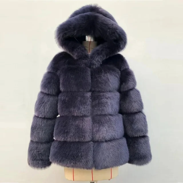 2024 Winter Thick Warm Faux Fur Coat Hooded Women Long Sleeve Fake Fur Jacket Luxury Winter Artificial Fuzzy Coat Fluffy Jacket