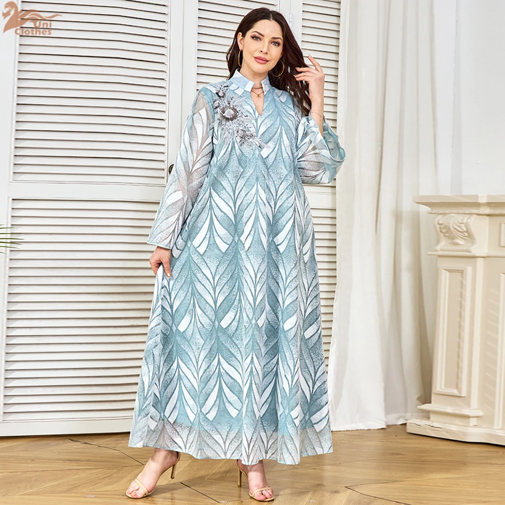Eid Muslimischen Kleid Frauen Party Abaya Perlen Blume Kaftan Jalabiya Elegante Vestidos Largos Ramadan Lange Robe Dubai Kleider 2025