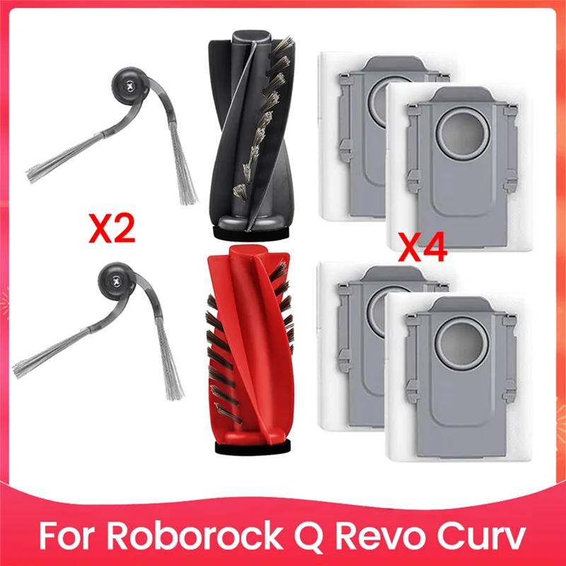 

A7THK-7PCS Vacuum Brush And Dust Bag Kit For Roborock Q Revo Curv Vacuum Cleaner Accessories Replacement Parts
