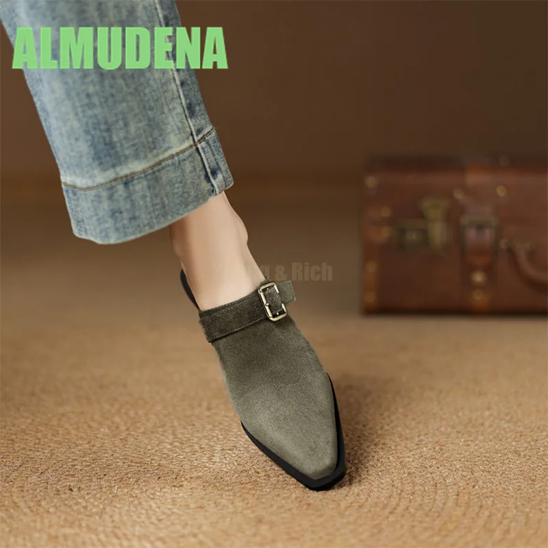 شباشب كعب منحدر مع جلد عكسي من الأغنام العصري مدببة من الخلف بحزام مجوف بإبزيم تصميم شباشب نسائية باوتو #4