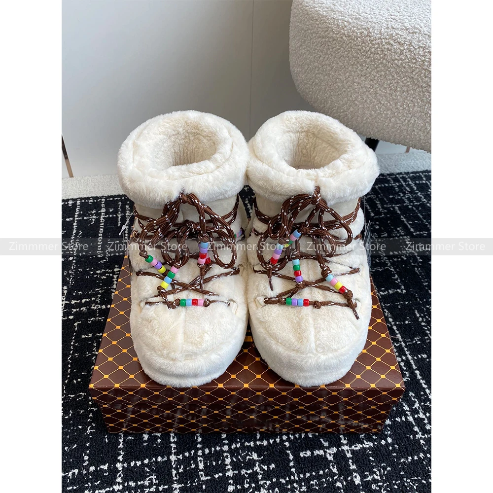 2024 Autumn and Winter New Niche Lace-up Thick Bottom Within The High Non-slip Warm Fur Snow boots Female