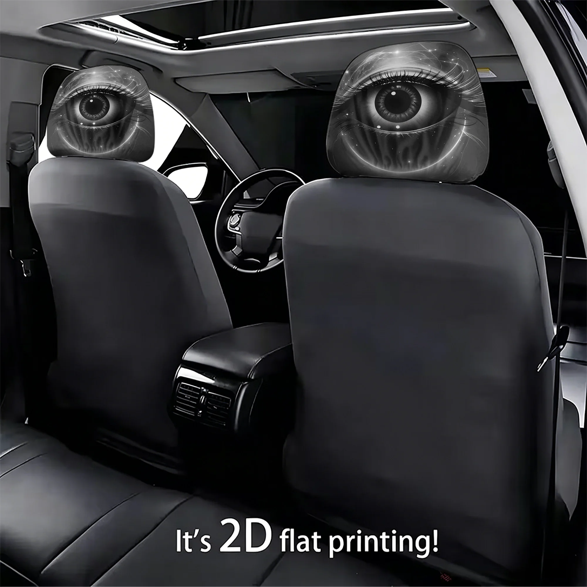 2pcs Eye-Pattern Car Headrest Covers, adding a mysterious vibe to your car’s interior. Filling not included. Easy to install.