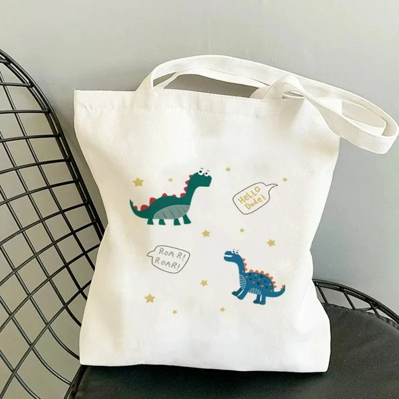 Cartoon Dinosaur Women Shoulder Bags Graphic Harajuku CanvasTote Handbag Large Capacity Shopper Bags No Zipper Eco Girl Handbags