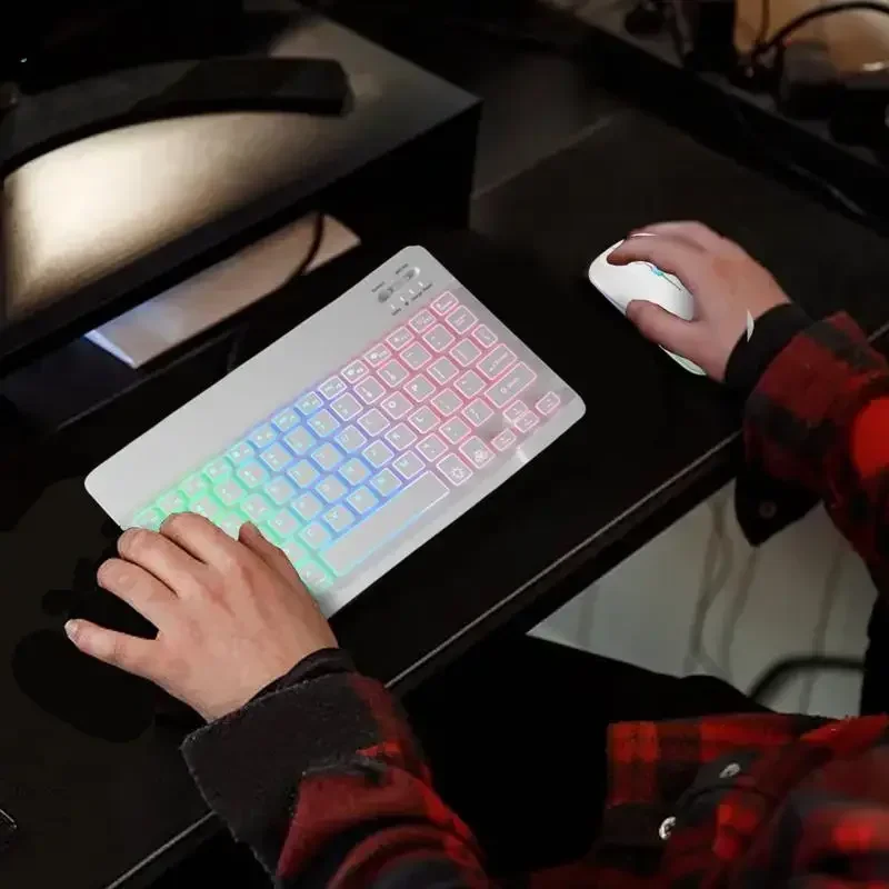 Conjunto sem fio Gradiente Backlight Teclado e Mouse, 2 Modos de Luz, 7 Cores