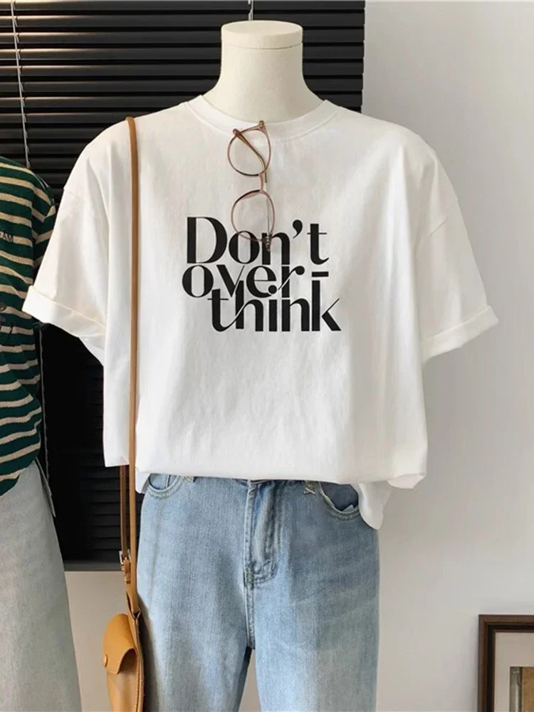 Cotton T-shirt From Dongdaemun Korea Fashion Letter Printing Loose Short Sleeved T-shirt for Women Unisex T-shirt  A53